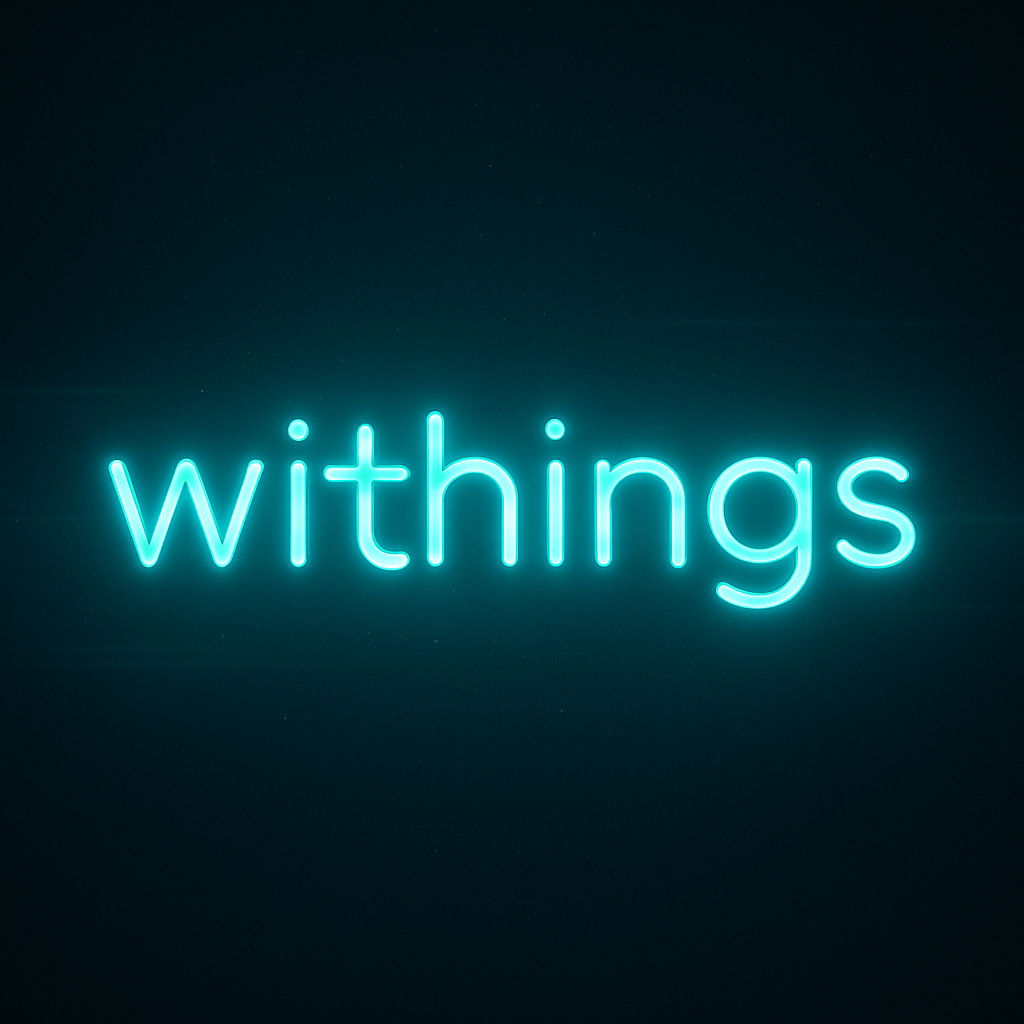 Logo de Withings sobre fondo oscuro con brillo sutil